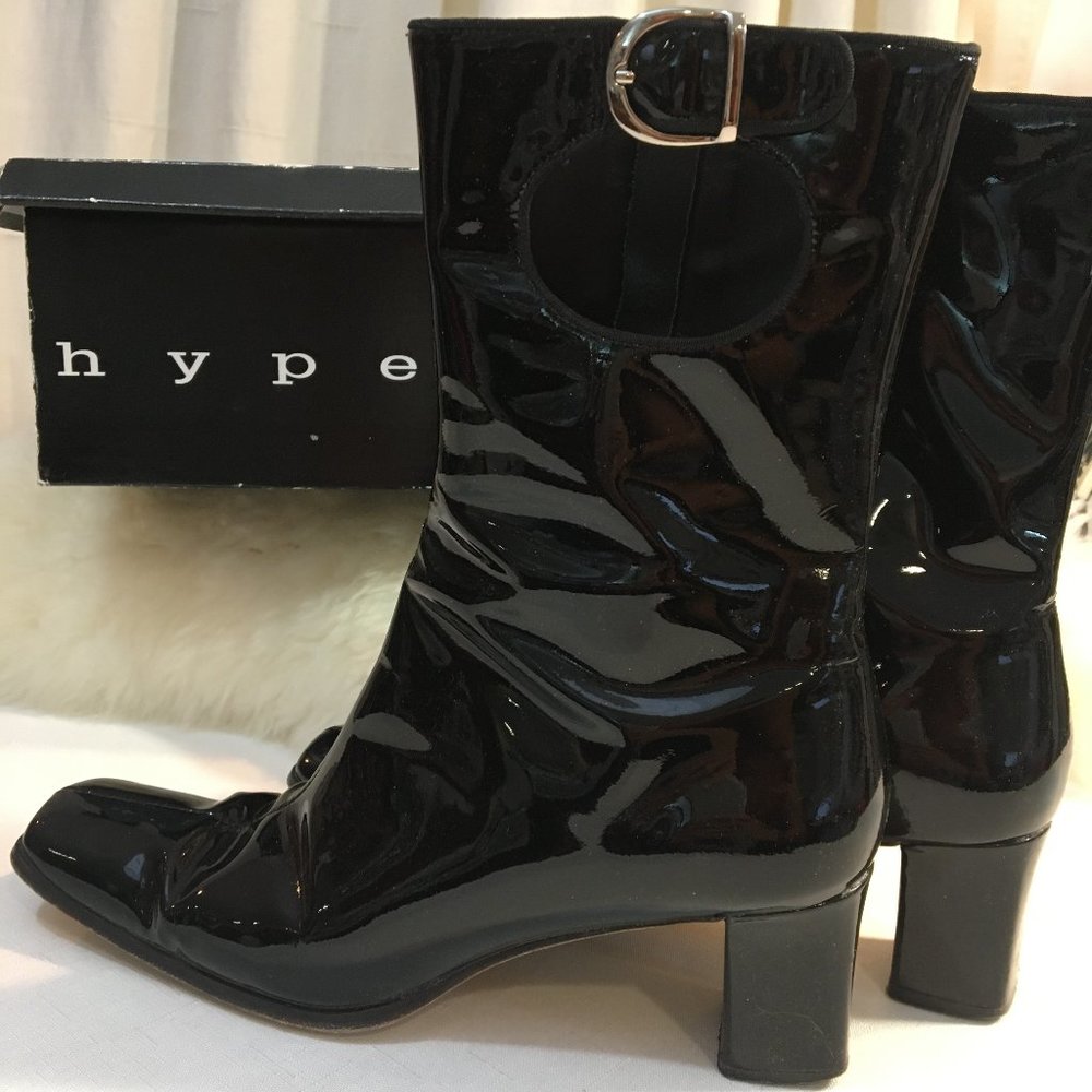 Black Patent Boots HYPE Size 7 Square Toe
